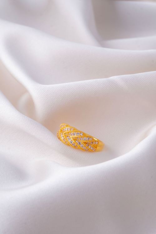 14 Ayar Altın Taşlı Örgü Model Yüzük