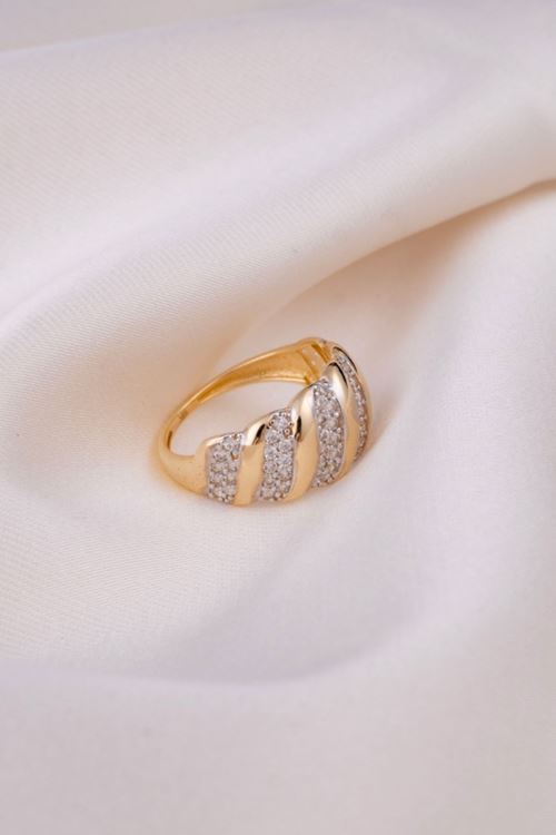 14 Ayar Sarı Beyaz Altın Taşlı Tasarım Yüzük