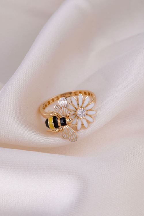 14 Ayar Altın Çiçekli Arı Figürlü Yüzük