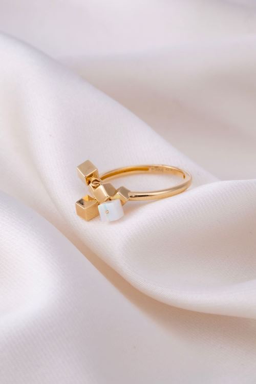 14 Ayar Altın Beyaz Taşlı Küp Tasarım Yüzük 