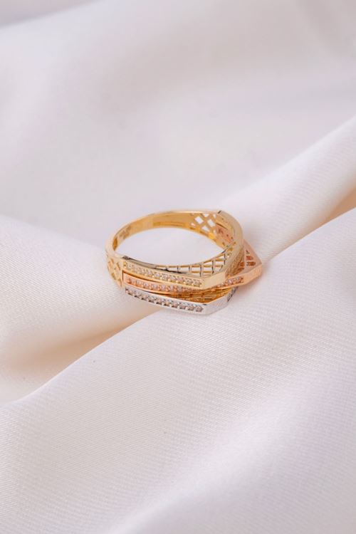 14 Ayar Üç Renkli Altın Tasarım Yüzük