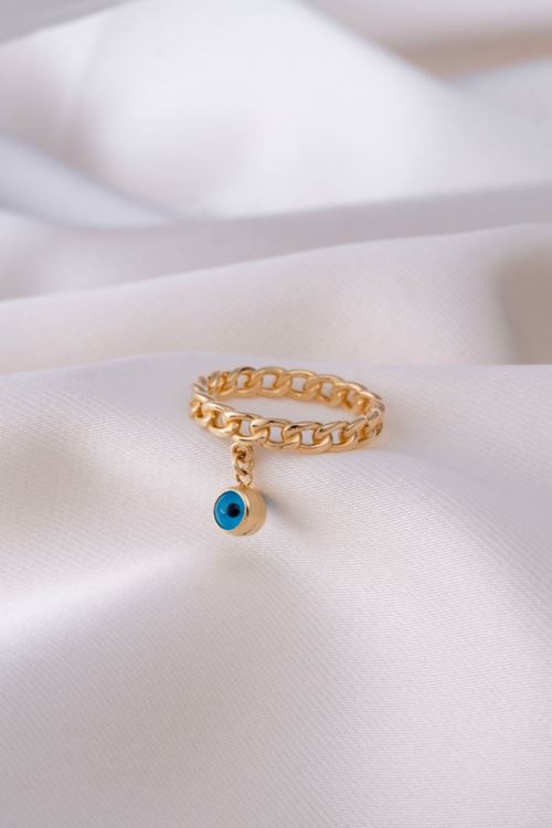 14 Ayar Altın Nazar Boncuğu Figürlü Minimal Yüzük