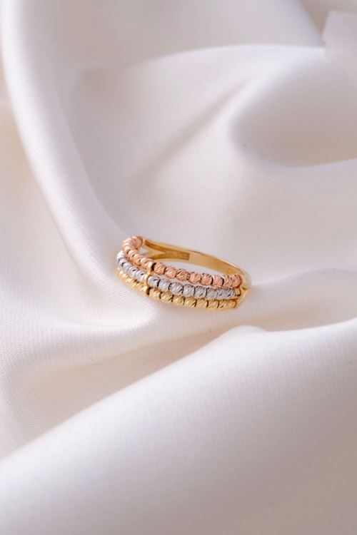 14 Ayar Üç Renk Altın Toplu Üç Sıra Yüzük