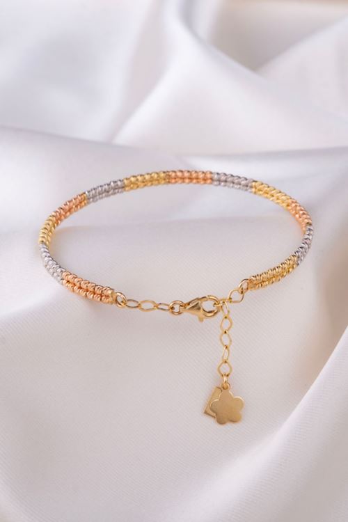 14 Ayar Üç Renkli Altın Toplu Çocuk Bilezik