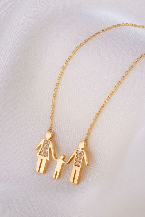 14 Ayar Altın Aile Figürlü Kolye