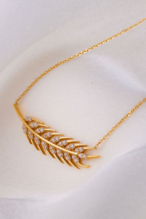 14 Ayar Altın Başak Model Taşlı Kolye