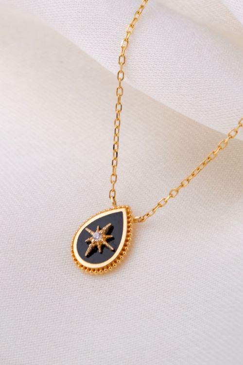 14 Ayar Altın Damla Model Kutup Yıldızı Kolye