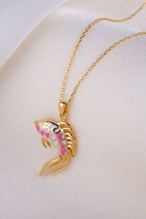 14 Ayar Altın Pembe Balık Kolye