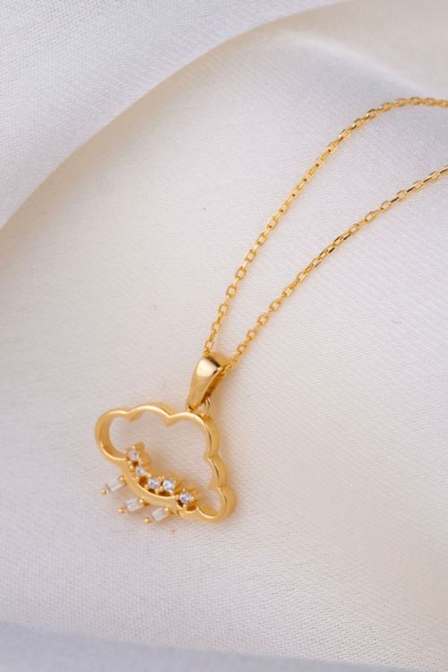 14 Ayar Altın Taşlı Bulut Figürlü Kolye