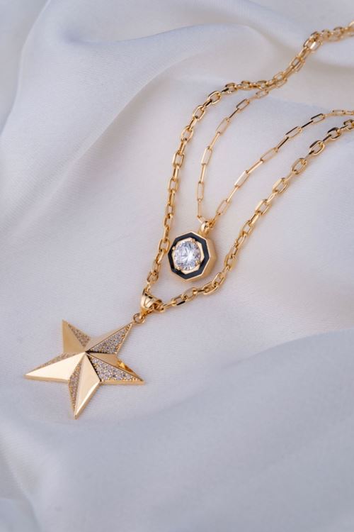 14 Ayar Altın Çağla Model İkili Yıldız Kolye