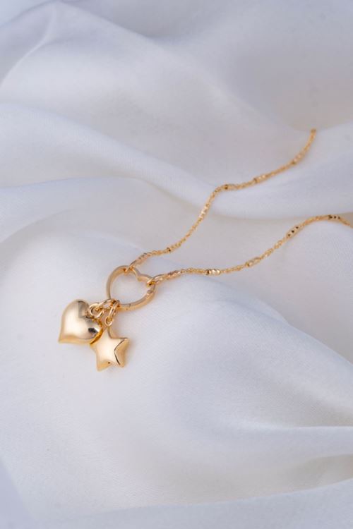 14 Ayar Altın Kalp Yıldız Tasarım Kolye
