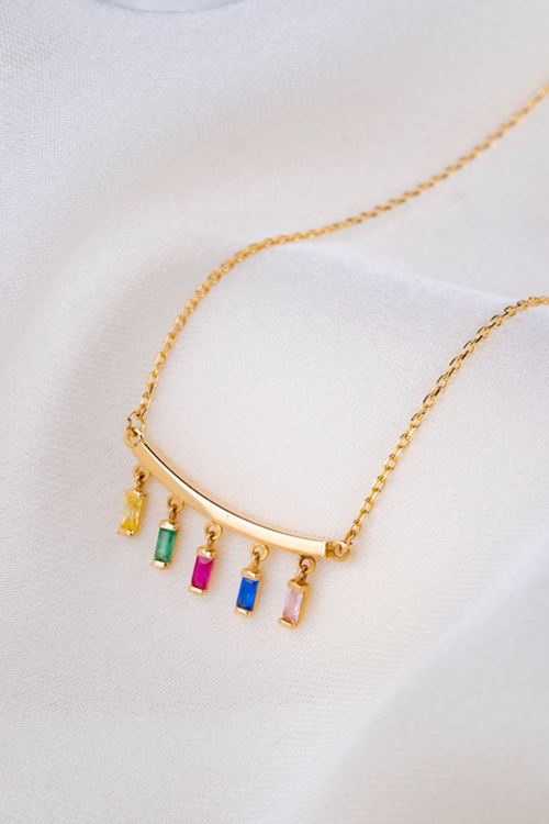 14 Ayar Altın Renkli Taşlı Minimal Kolye