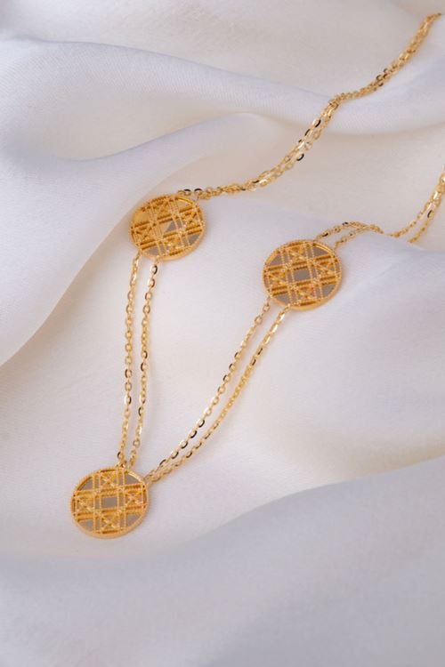 14 Ayar Altın Üçlü Yaşam Çiçeği Kolye