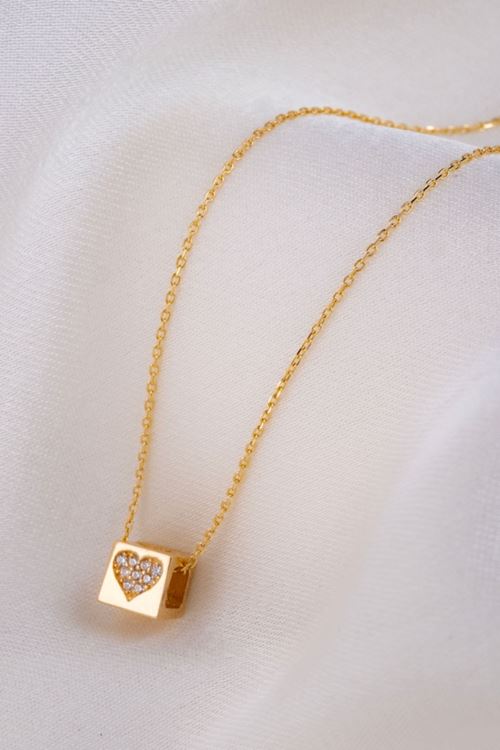 14 Ayar Altın Küplü Kalp Model Kolye
