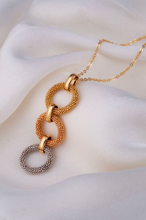 14 Ayar Üç Renk Altın Üç Halka Sarmal Kolye