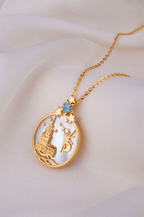 14 Ayar Altın Kız Kulesi Figürlü Kolye