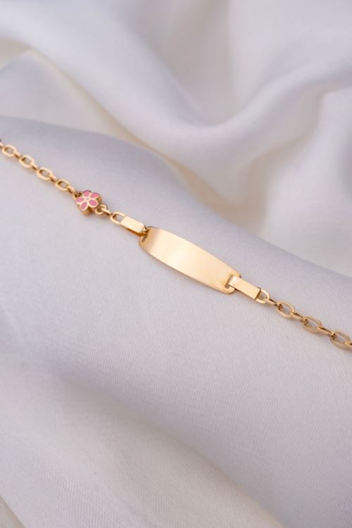 14 Ayar Altın Kenarı Çiçekli Çocuk Künyesi