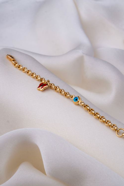 14 Ayar Altın Kelebek Sallantılı Nazar Çocuk Bileklik