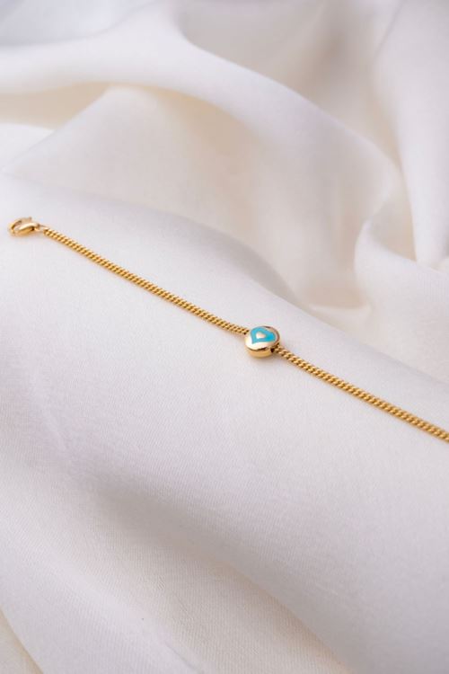 14 Ayar Altın Mavi Kalp Figürlü Bileklik