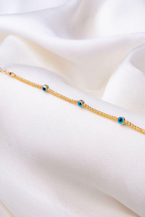 14 Ayar Altın Üç Nazarlı Toplu Çocuk Bileklik