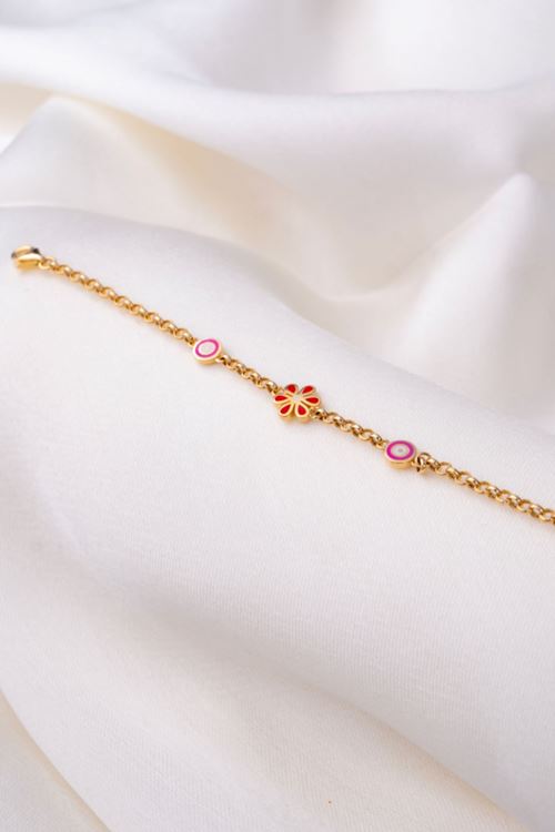 14 Ayar Altın Kırmızı Çiçek Çocuk Bileklik