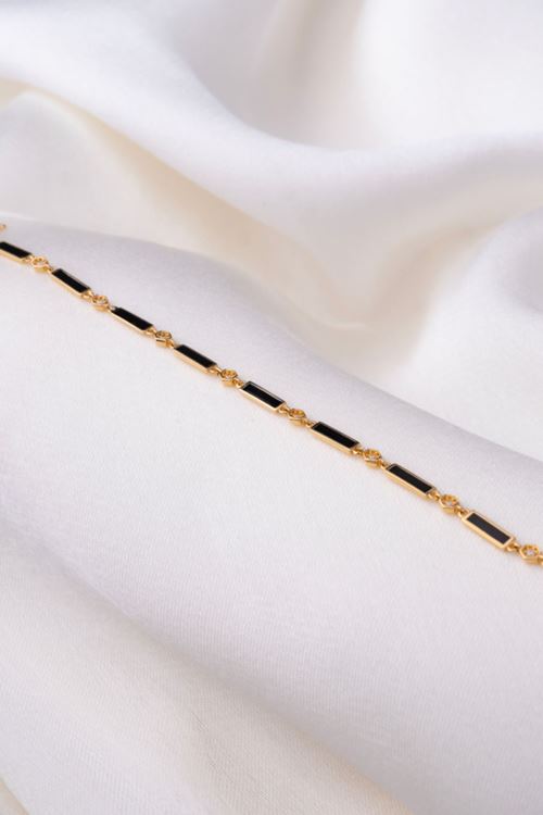 14 Ayar Altın Siyah Mineli Minimal Bileklik