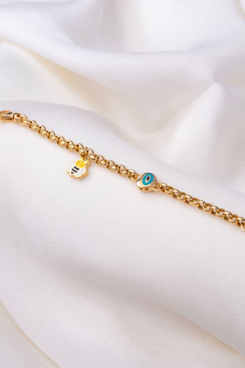 14 Ayar Altın Arı Sallantılı Cetaş Çocuk Bileklik