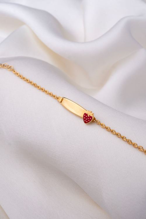 14 Ayar Altın Çilek Figürlü Çocuk Künyesi