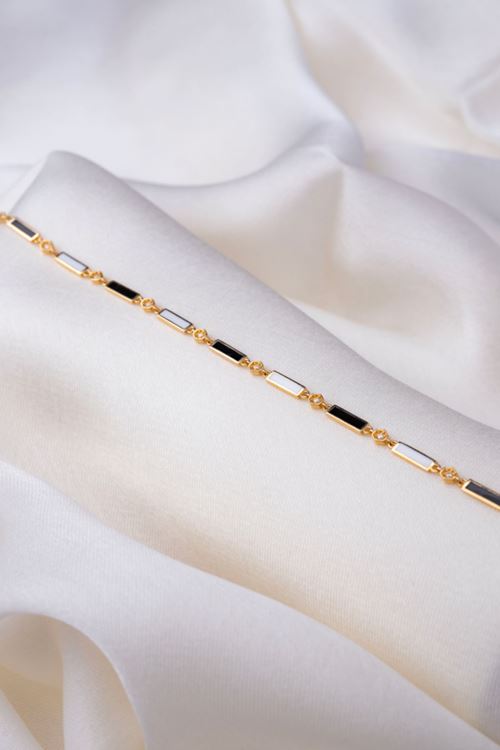 14 Ayar Altın Siyah Beyaz Mineli İnce Bileklik