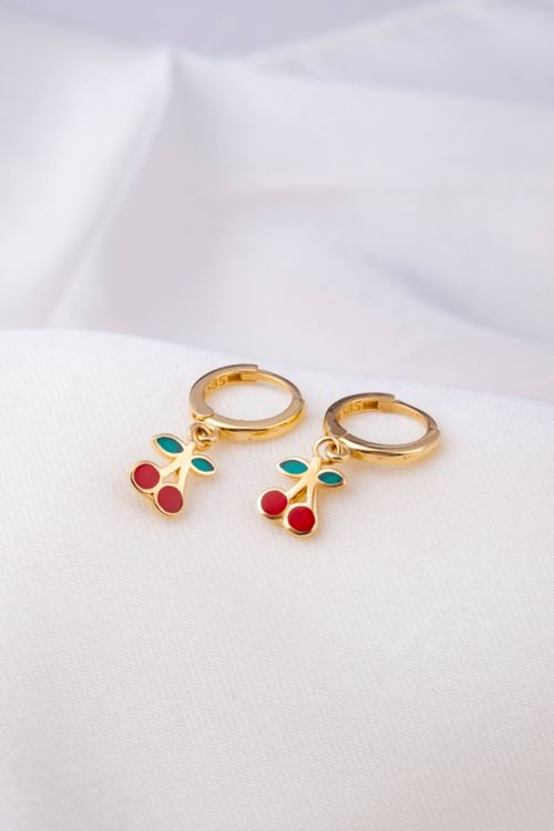 14 Ayar Altın Kiraz Sallantılı Çocuk Küpesi