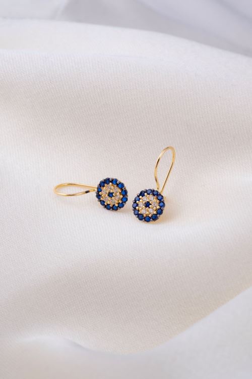 14 Ayar Altın Taşlı Sallamalı Nazar Boncuklu Çocuk Küpesi