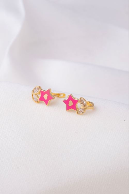 14 Ayar Altın Pembe Yıldız Figürlü Çocuk Küpesi