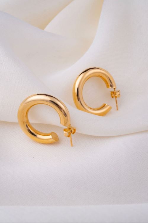 14 Ayar Altın Bombeli Model Halka Küpe