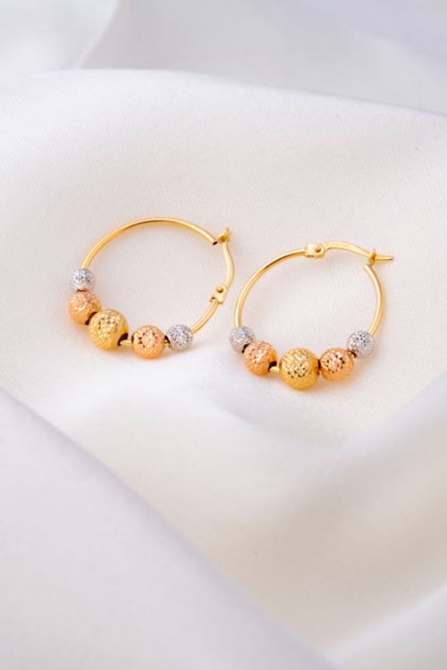 14 Ayar Üç Renkli Altın Toplu Halka Küpe