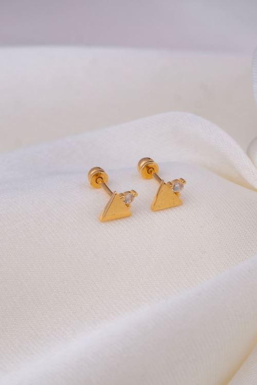 14 Ayar Altın Vidalı Üçgen Figürlü Taşlı Küpe