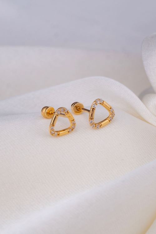 14 Ayar Altın Üçgen Desenli Vidalı Küpe