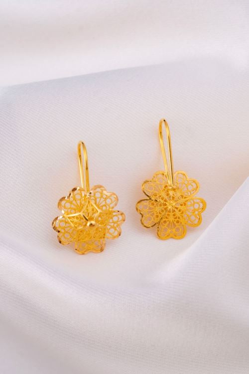 22 Ayar Altın Tasarım Çiçek Model Küpe