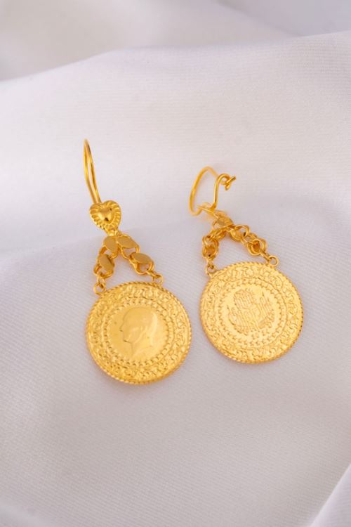 22 Ayar Altın Çeyrek Altınlı Sallamalı Küpe