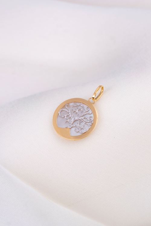 14 Ayar Sarı Beyaz Altın Hayat Ağacı Kolye Ucu