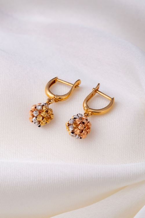 14 Ayar Üç Renkli Altın Halka Top Küpe