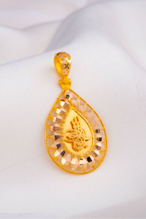 14 Ayar Altın Damla Tuğra Model Kolye Ucu