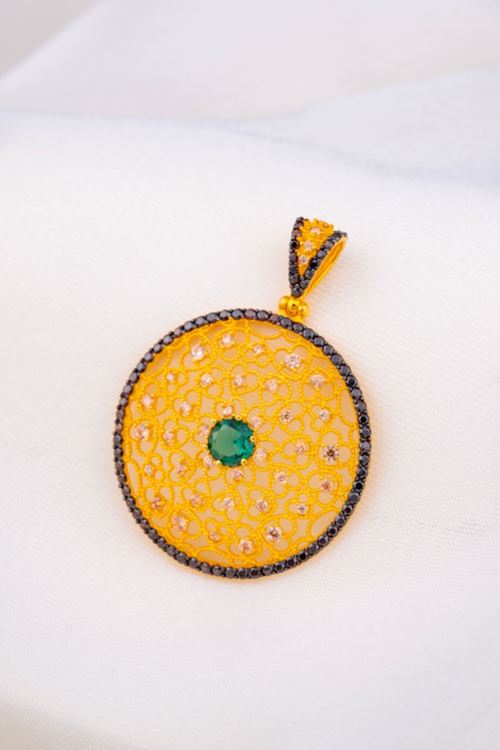 14 Ayar Altın Yadigar Koleksiyon Yeşil Taşlı Kolye Ucu