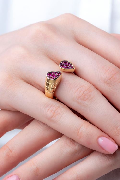 14 Ayar Altın Damla Pembe Taşlı Cetaş Yüzük