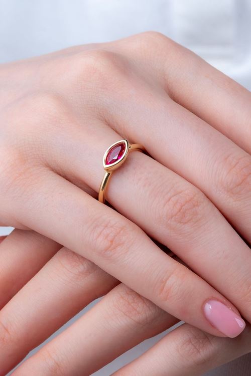 14 Ayar Altın Cetaş Eterna Pembe Taşlı Yüzük