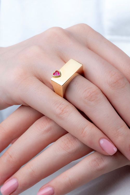 14 Ayar Altın Küçük Kalp Figürlü Yüzük