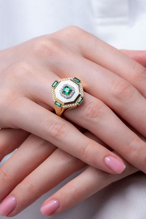 14 Ayar Altın Yeşil Taşlı Mineli Yüzük