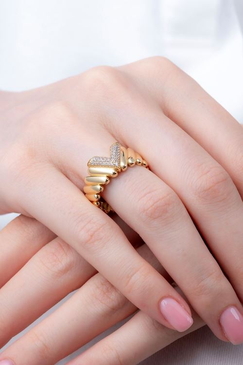 14 Ayar Sarı Beyaz Altın Trend Yüzük