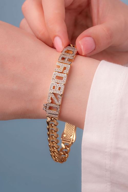 14 Ayar Altın İsimli Taşlı Büyük Bileklik