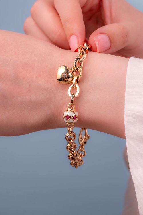 14 Ayar Altın Tasarım Kalp Sallantılı Cetaş Bileklik