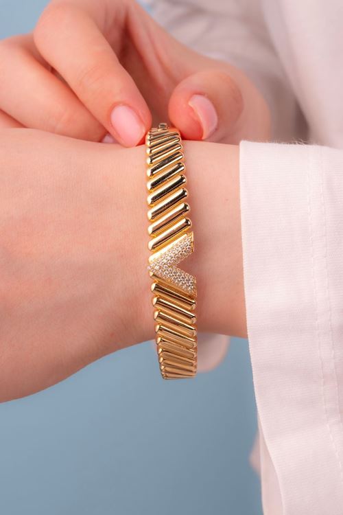 14 Ayar Sarı Beyaz Altın Trend Bilezik